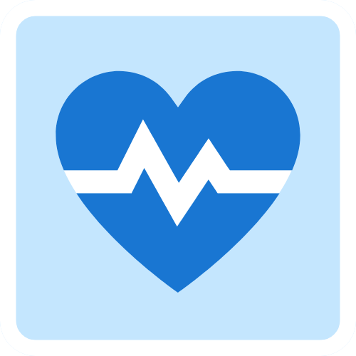 Blaues Herz mit Linienkurve in der Mitte auf hell blauem Hintergrund